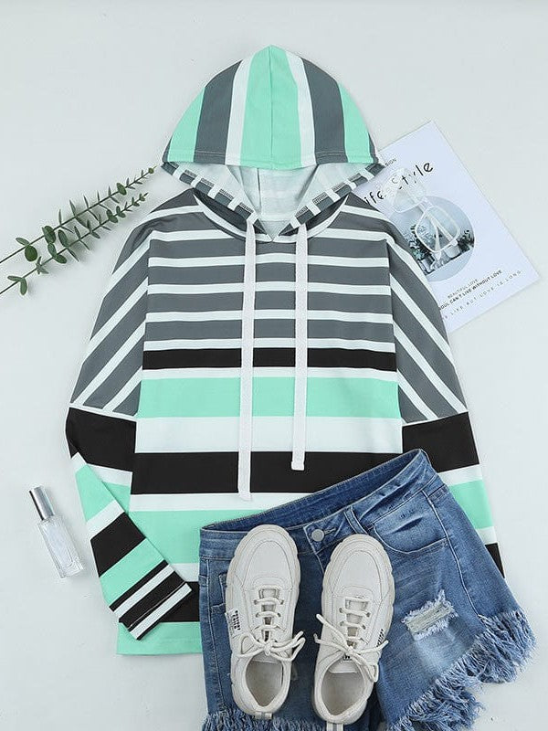 Hooded Long-Sleeved Women's Sweatshirt with Stripe Print for Women