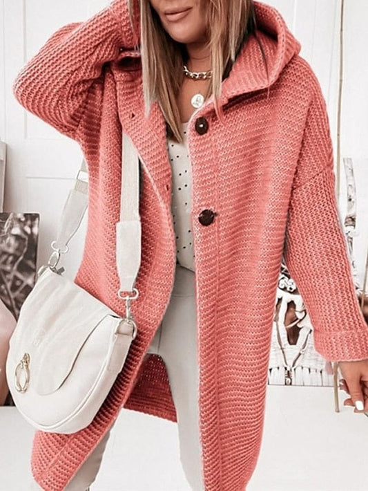 Hooded Women's Cardigan Sweater with Crochet Knit Style