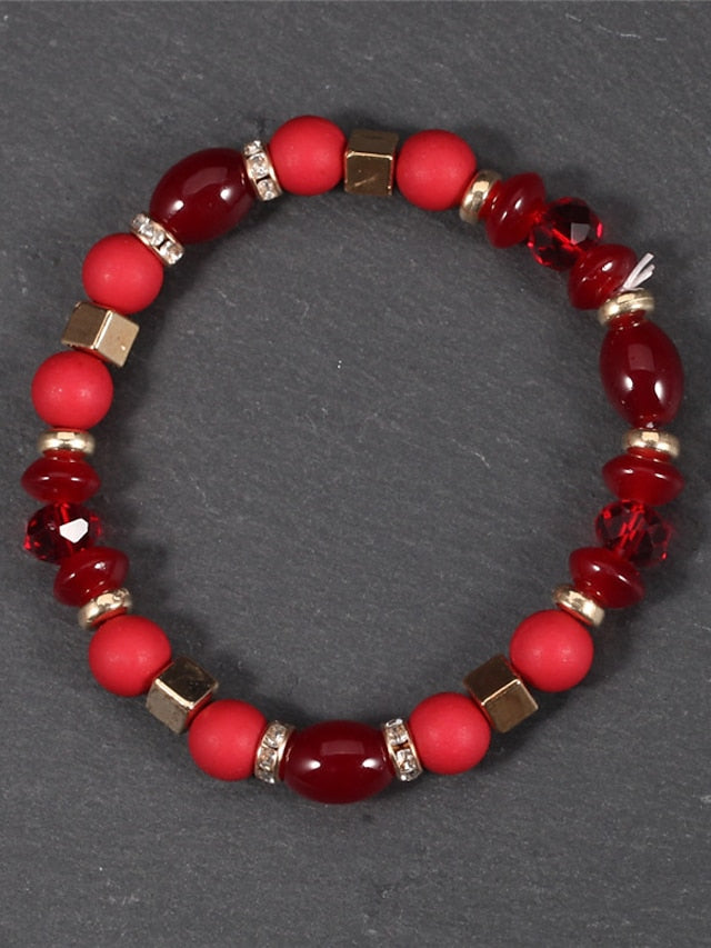 Women's Ethnic Style Heart Bracelets & Bangles Set - Imitation Pearl in Black and Red for Fall/Winter