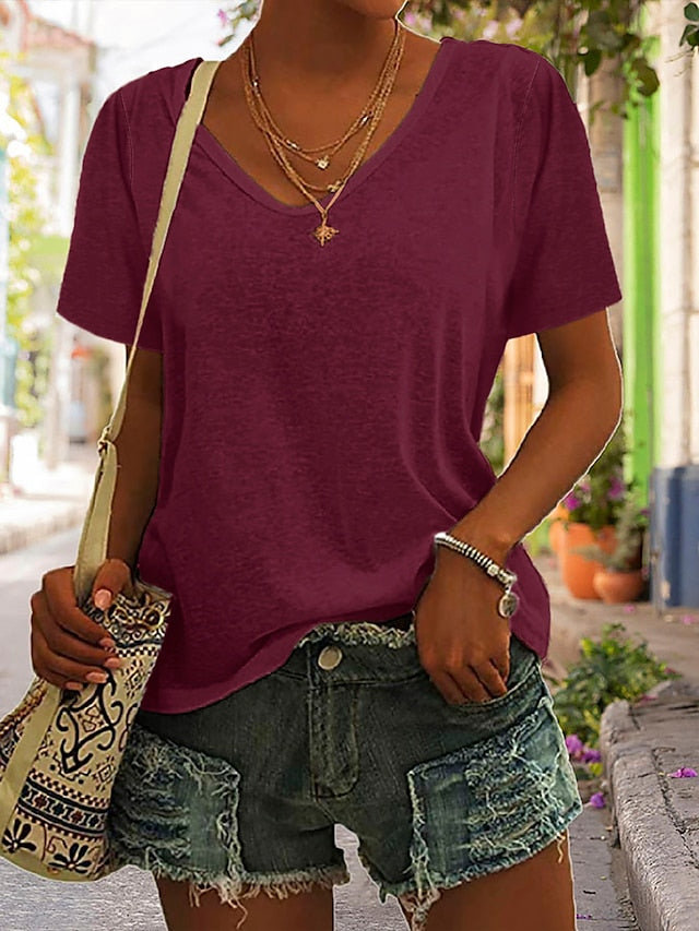 Daily Women's V Neck T-shirt - Plain Basic Tee