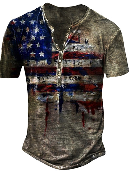 3D Bohemian Print Men's Waffle Henley Shirt with Short Sleeves