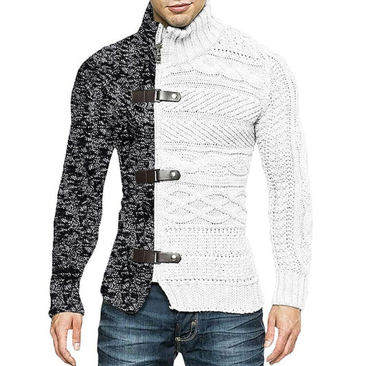 Men's Cardigan Sweater Ribbed Knit Cropped Knitted Standing Collar Warm Ups Modern Contemporary Daily Wear Going out Clothing Apparel Spring &  Fall Black White M L XL