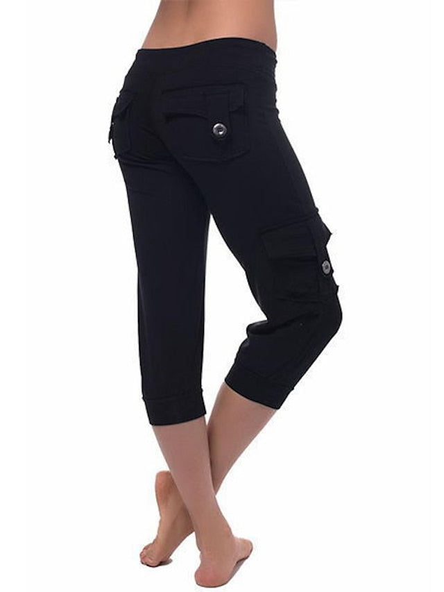 Women's Drawstring Capri Yoga Pants with Multiple Pockets for Gym and Fitness - Black White Burgundy