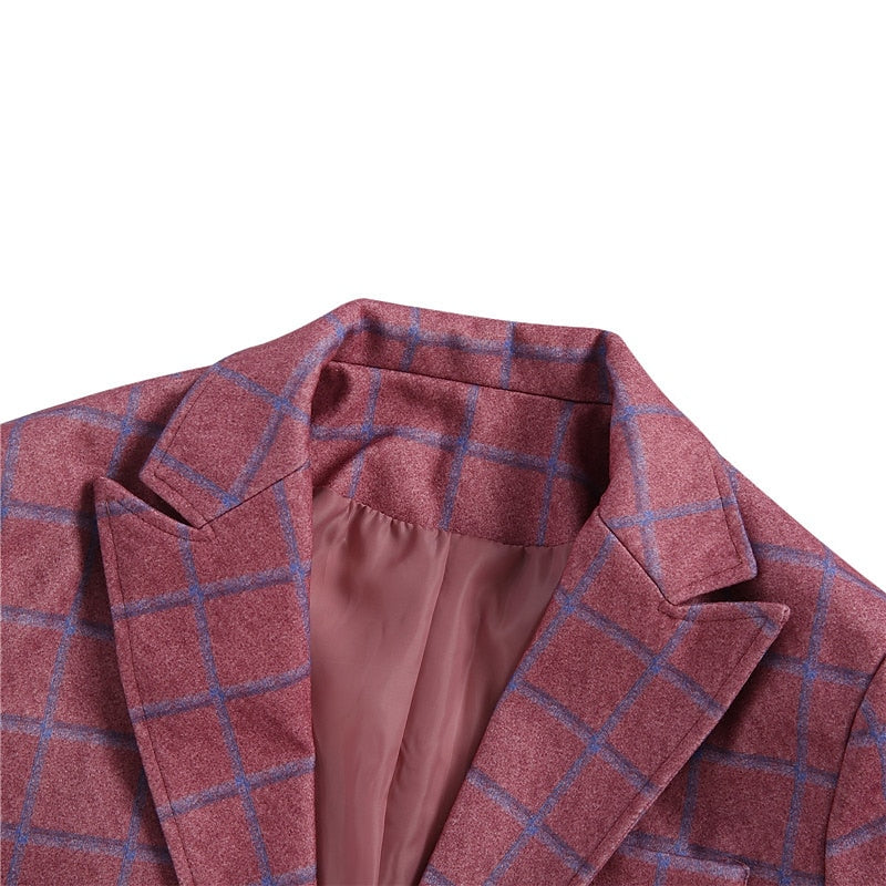 Stylish Men's Tweed Plaid Evening Blazer with Long Sleeves