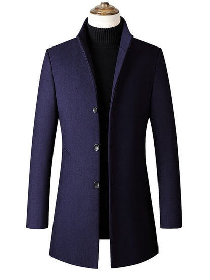 Winter Wool Overcoat with Long Sleeves for Men - Ideal for Spring and Fall Seasons