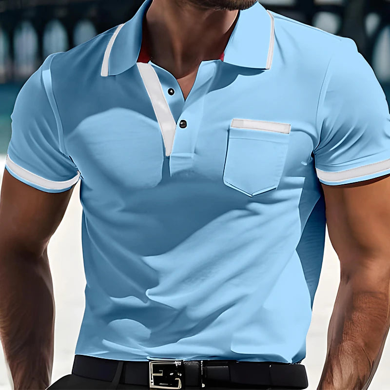 Men's Button Up Polos Golf Shirt Casual Holiday Lapel Short Sleeve Fashion Basic Plain Classic Summer Regular Fit White Red Dark Blue Light Blue Grey Button Up Polos