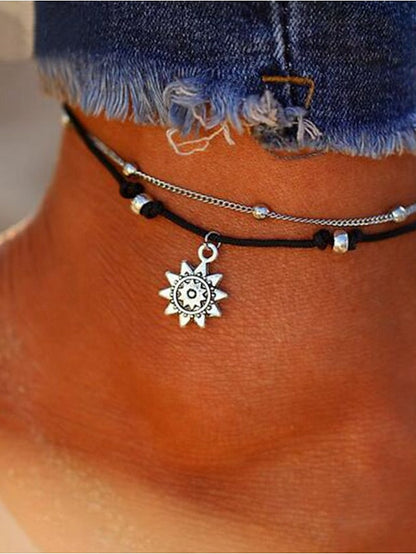 Sun Theme Beach Ankle Bracelet for Women - Stylish Silver Body Jewelry