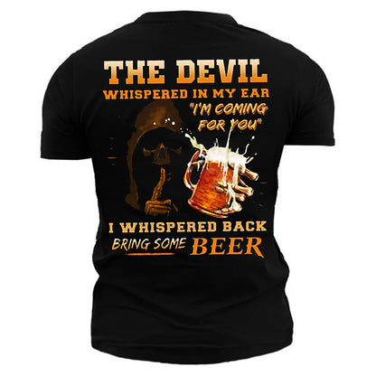 Devil Whispered In My Ear Back Bring Some Beer T-Shirt Mens 3D Shirt For Birthday | Black Halloween | Men'S Tee Slogan Shirts Graphic Letter Crew Neck 3D Print Street Casual Short Sleeve Clothing