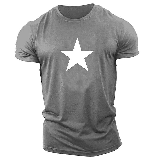 Black Star Casual Mens 3D Shirt | Grey Summer Cotton | Graphic Red White Gray Tee Style Men'S Blend Lightweight Comfortable Short