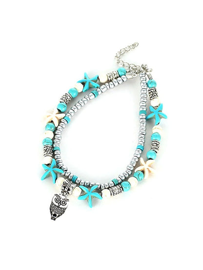 Blue Vintage Tree Print Anklet for Women