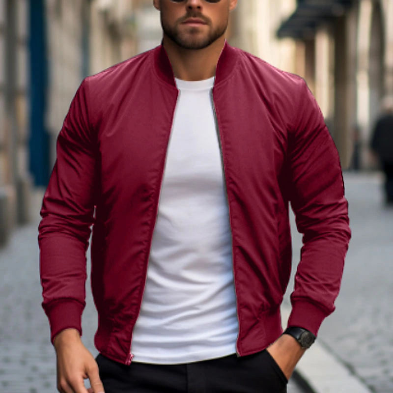 Men's Bomber Jacket Varsity Jacket Outdoor Daily Wear Spring &  Fall Plain Fashion Streetwear Collar Regular Black Red & White Dark Blue Gray Jacket