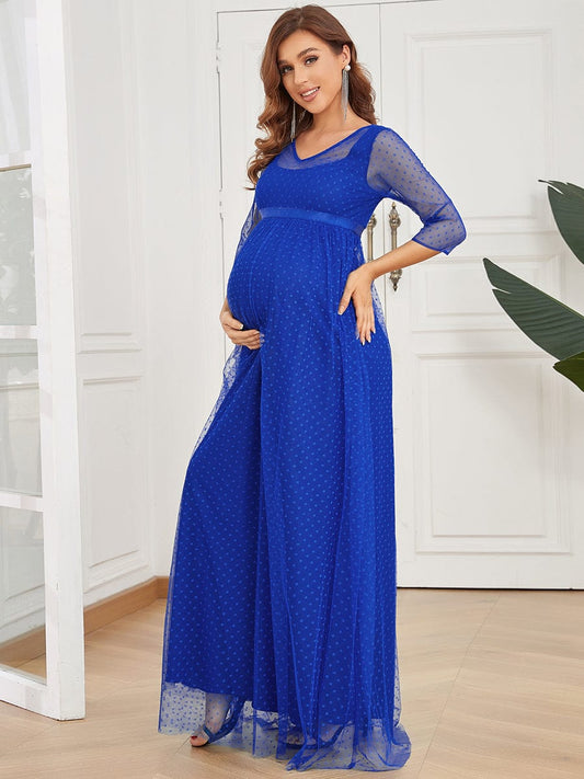 V Neck A-Line Floor Length Wholesale Maternity Dresses EY20870SB04 Sapphire Blue / 4