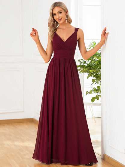 Wholesale Bridesmaid Dresses with Deep V Neck and Pleated Decoration EE0162ABD04 Burgundy / 4