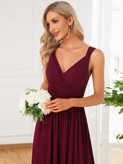 Wholesale Bridesmaid Dresses with Deep V Neck and Pleated Decoration