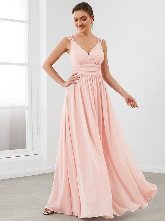 Wholesale Bridesmaid Dresses with Deep V Neck and Pleated Decoration EE0162APK04 Pink / 4