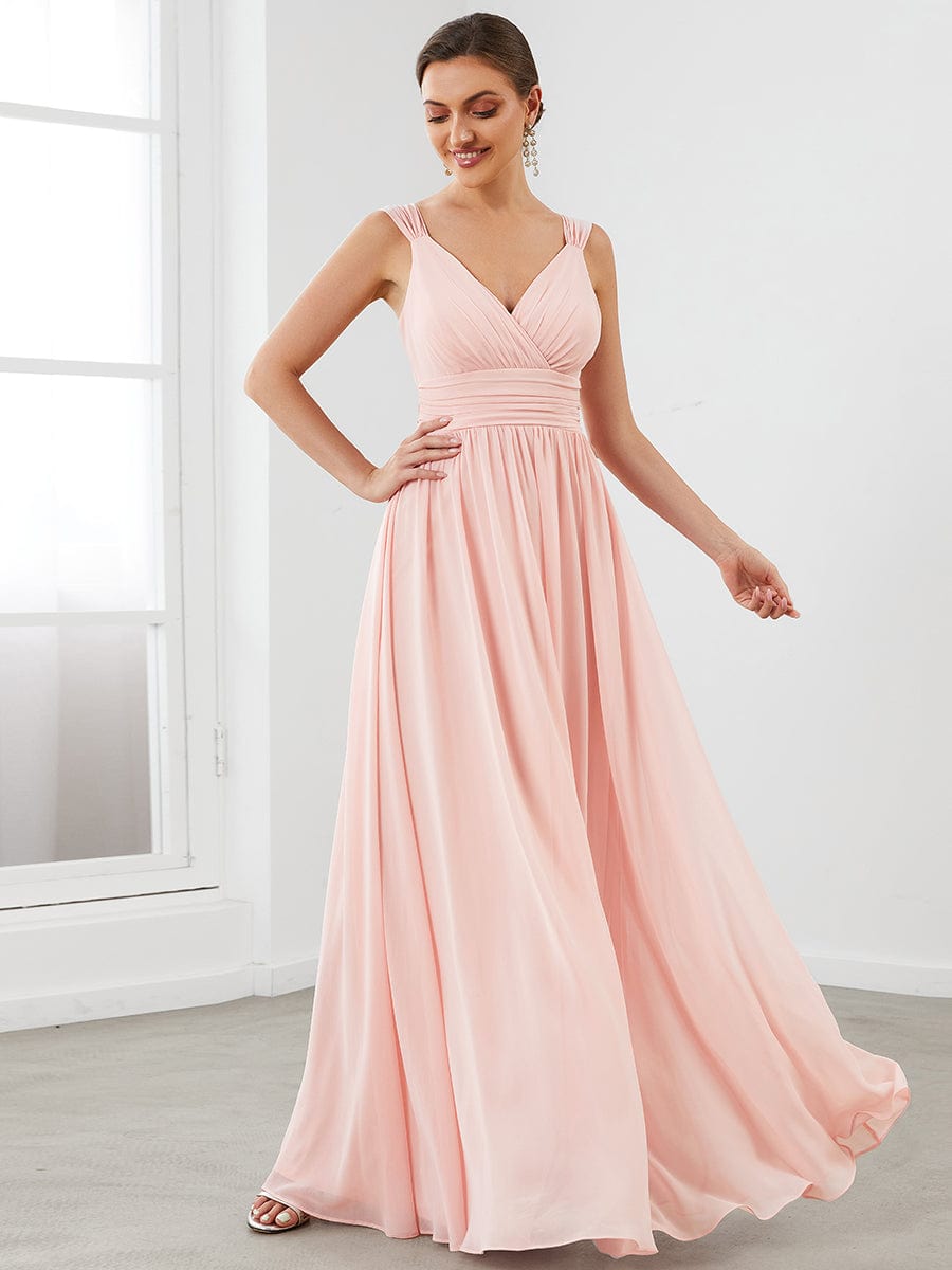 Wholesale Bridesmaid Dresses with Deep V Neck and Pleated Decoration EE0162APK04 Pink / 4