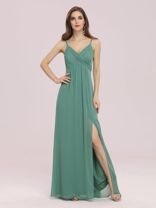 Women's Wholesale V Neck Chiffon Bridesmaid Dress with Side Split EP00397GB04 Green Bean / 4