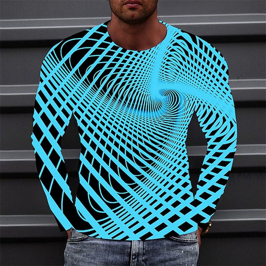 3D Print Men's Long Sleeve Tee with Designer Pattern and Henley Neckline