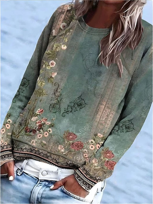 Holiday Floral Print Long Sleeve Women's T-shirt