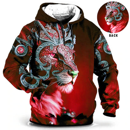 New Year Leopard King Mens Graphic Hoodie Animal Lion Prints Daily Classic Casual 3D Pullover Holiday Going Out Streetwear Hoodies Custom Red Blue Long Sleeve Hooded Birthday Cotton