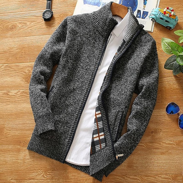 Male Sweater Cardigan Knitwear Chunky Knit Cropped Solid / Plain Color Family Gathering To-Go Clothing Apparel Fall & Winter Wine Red Blue S M L