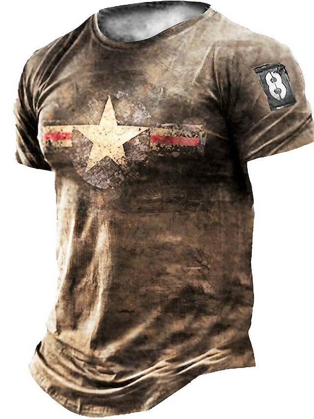 Men's Unisex T shirt Tee Distressed T Shirt Star Graphic Prints Crew Neck Light Brown Gold Brown Dark Gray 3D Print Outdoor Street Short Sleeve Print Clothing Apparel Sports Designer Vintage Casual