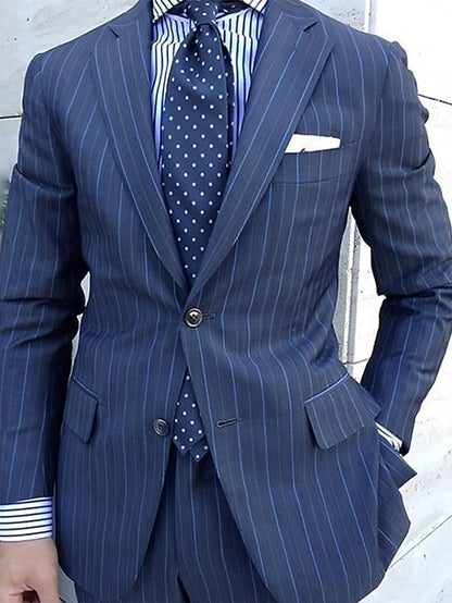 Blue Striped Hooded Men's Fall/Winter Blazer