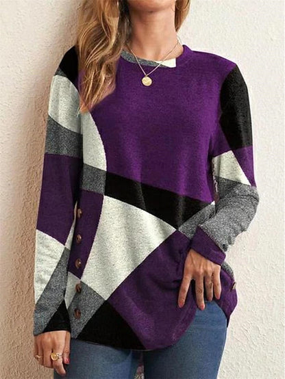 Women's Stylish Color Block Crew Neck Pullover Sweater for Casual Daily Summer Wear
