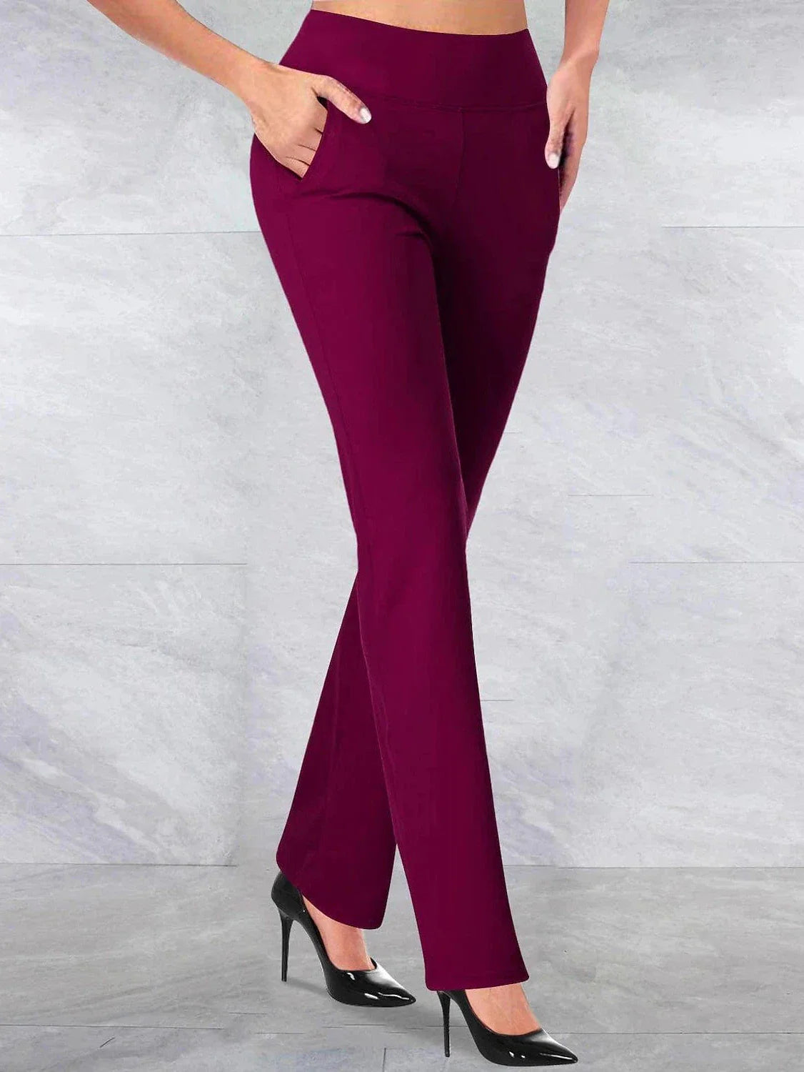 Everyday Women's Straight Leg Stretchy Pants in Black and Wine - S M
