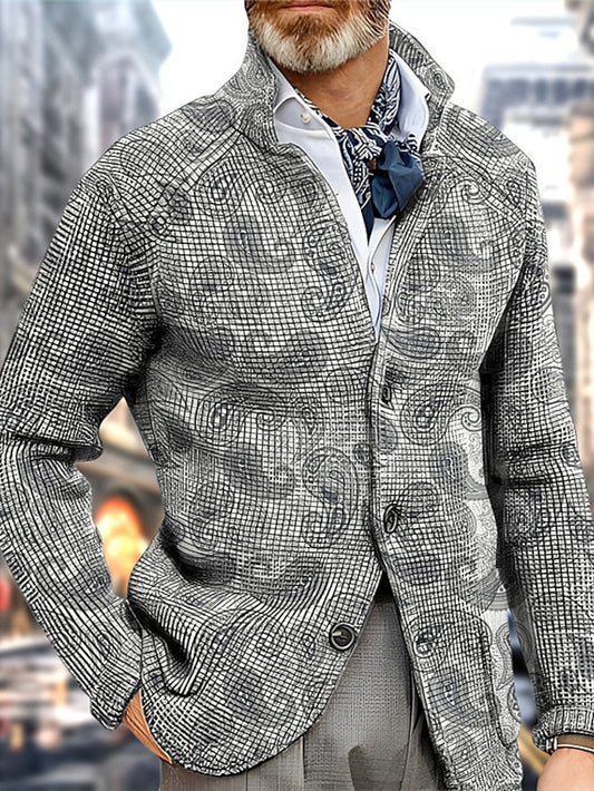 Paisley Fashion Streetwear Designer Men's Button Knitted Print Cardigan Sweater Knitwear Cowichan cardigan sweater Daily Wear Vacation Going out Long Sleeve V Neck Sweaters Red Blue Purple Fall