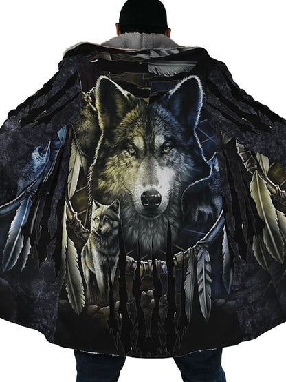 Winter Wolves Men's 3D Ethnic Style Hoodie with Bandana Print