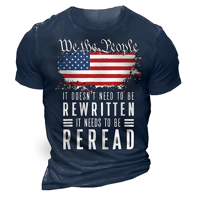 3D Flag Print Men's Summer Cotton Tee | Distressed Graphic Short Sleeve Henley Shirt