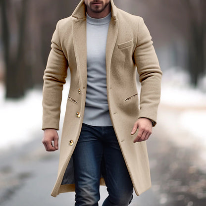 Winter Polyester Men's Trench Coat - Stylish Office & Career Outerwear