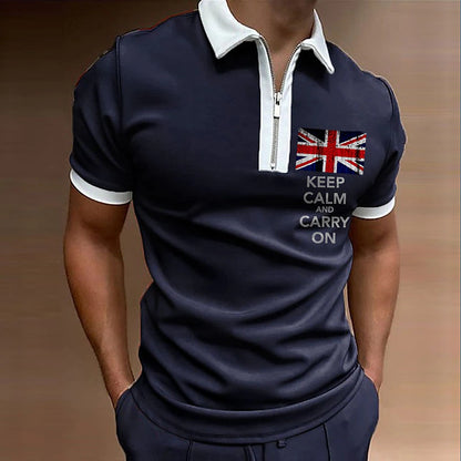 3D National Flag Men's Polo Shirt with Zipper Detail