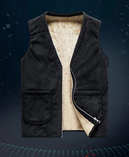 Grey Cashmere Fleece Vest with Long Sleeves for Men