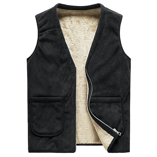 Grey Cashmere Fleece Vest with Long Sleeves for Men