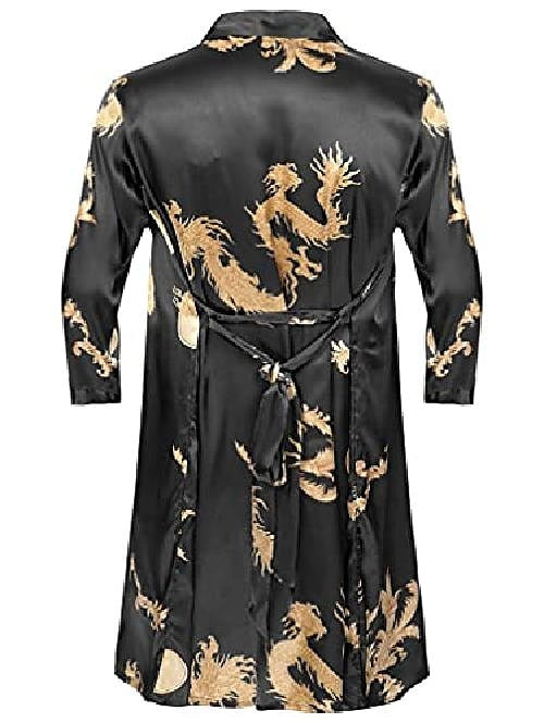 Men's Plus Size Pajamas Robe Silk Robe Sleepwear 2 Pieces Animal Luxury Home Faux Silk Polyester Long Sleeve Shorts Belt Included Spring Summer Black Blue