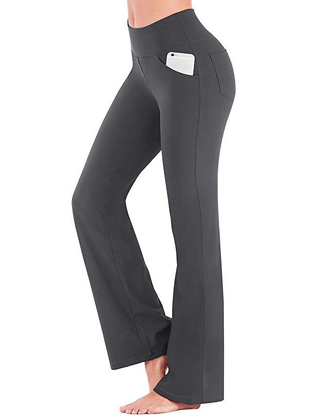 Women's Yoga Pants Side Pockets Wide Leg Tummy Control Butt Lift Quick Dry High Waist Yoga Fitness Gym Workout Bottoms Black White Pink Sports Activewear Stretchy - LuckyFash™