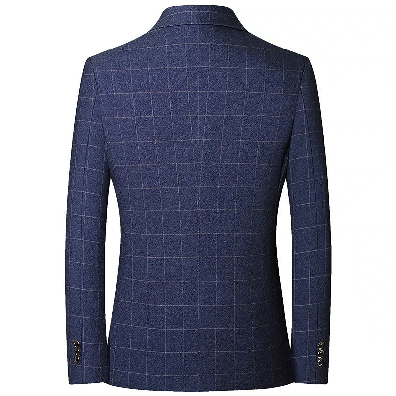 Classic Men's Plaid Lapel Blazer with Warm Long Sleeves