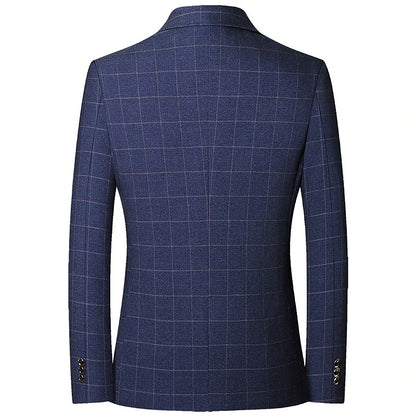 Classic Men's Plaid Lapel Blazer with Warm Long Sleeves