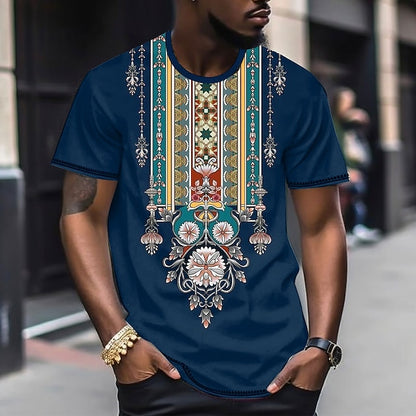 Floral African Mens 3D Shirt Casual | White Summer Cotton | Tee Graphic Color Block Tribal Crew Neck Clothing Apparel 3D Print Outdoor Daily Short Sleeve Fashion Designer Ethnic