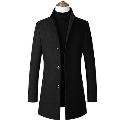 Winter Wool Overcoat with Long Sleeves for Men - Ideal for Spring and Fall Seasons