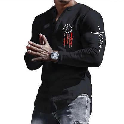 Men's Henley Shirt Cool Shirt Long Sleeve Shirt Star Graphic Prints V Neck Hot Stamping Street Sports Long Sleeve Button-Down Print Clothing Apparel Designer Casual Comfortable