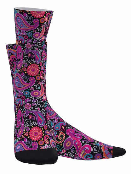 Men's Women's Socks Outdoor Exercise Bike / Cycling Breathable Soft Comfortable 1 Pair Paisley Cotton Black Purple Fuchsia S M L - LuckyFash™