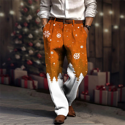 Elegant Snowflake Business Casual Men's 3D Print Dress Pants - Wine Navy Blue
