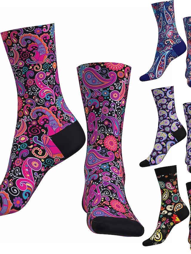 Men's Women's Socks Outdoor Exercise Bike / Cycling Breathable Soft Comfortable 1 Pair Paisley Cotton Black Purple Fuchsia S M L - LuckyFash™