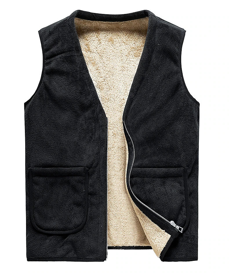 Grey Cashmere Fleece Vest with Long Sleeves for Men