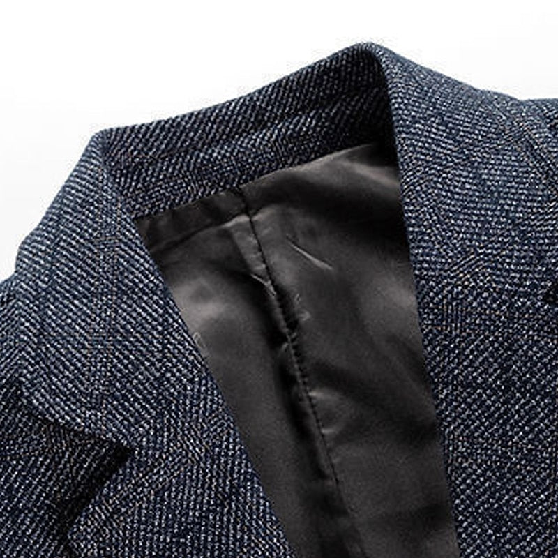 Classic Blue Grey Men's Plaid Blazer - Winter Essential for Stylish Men