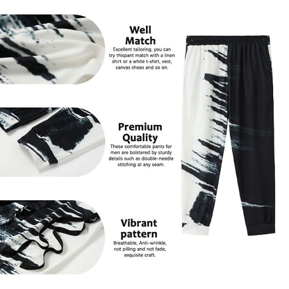 Christmas Brushstrokes Mens Graphic Pants | Casual Sports Outdoor Black Cotton | Graffiti | Sweatpants Joggers Trousers Drawstring Side Pockets Elastic Waist Prints Comfort Breathable Daily Blend