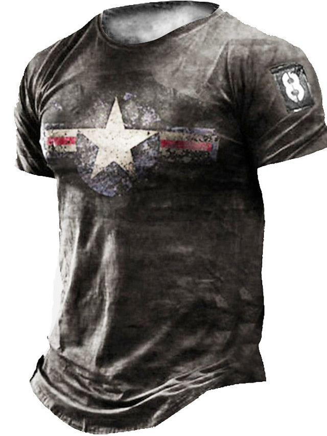 Men's Unisex T shirt Tee Distressed T Shirt Star Graphic Prints Crew Neck Light Brown Gold Brown Dark Gray 3D Print Outdoor Street Short Sleeve Print Clothing Apparel Sports Designer Vintage Casual